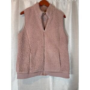 Time and Tru Womens Pink Fleece Vest Full Zip‎ Sleeveless Jacket L (12-14)